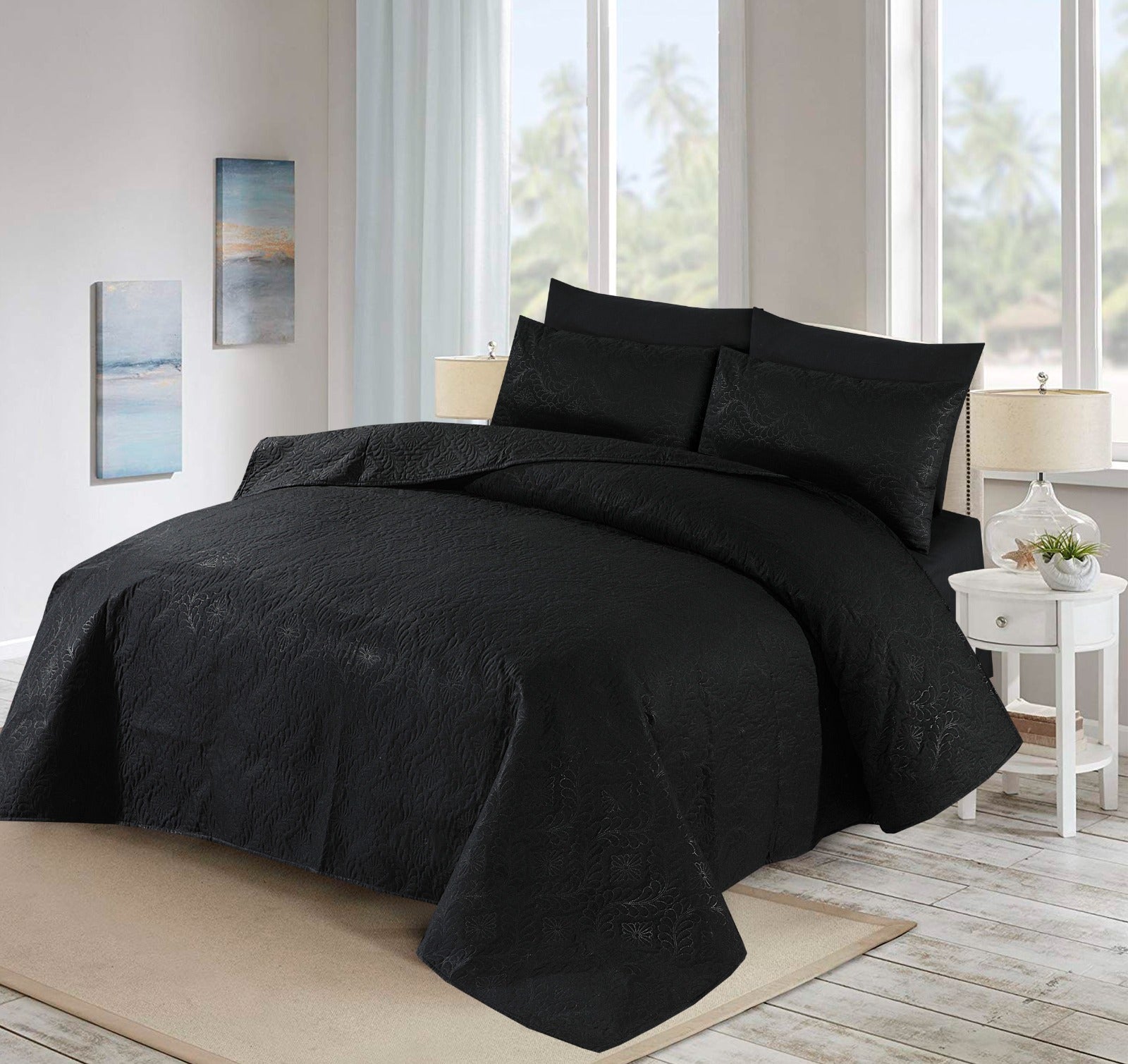 Dark Black Plain Summer BEDSPREAD Set (Light Filling)