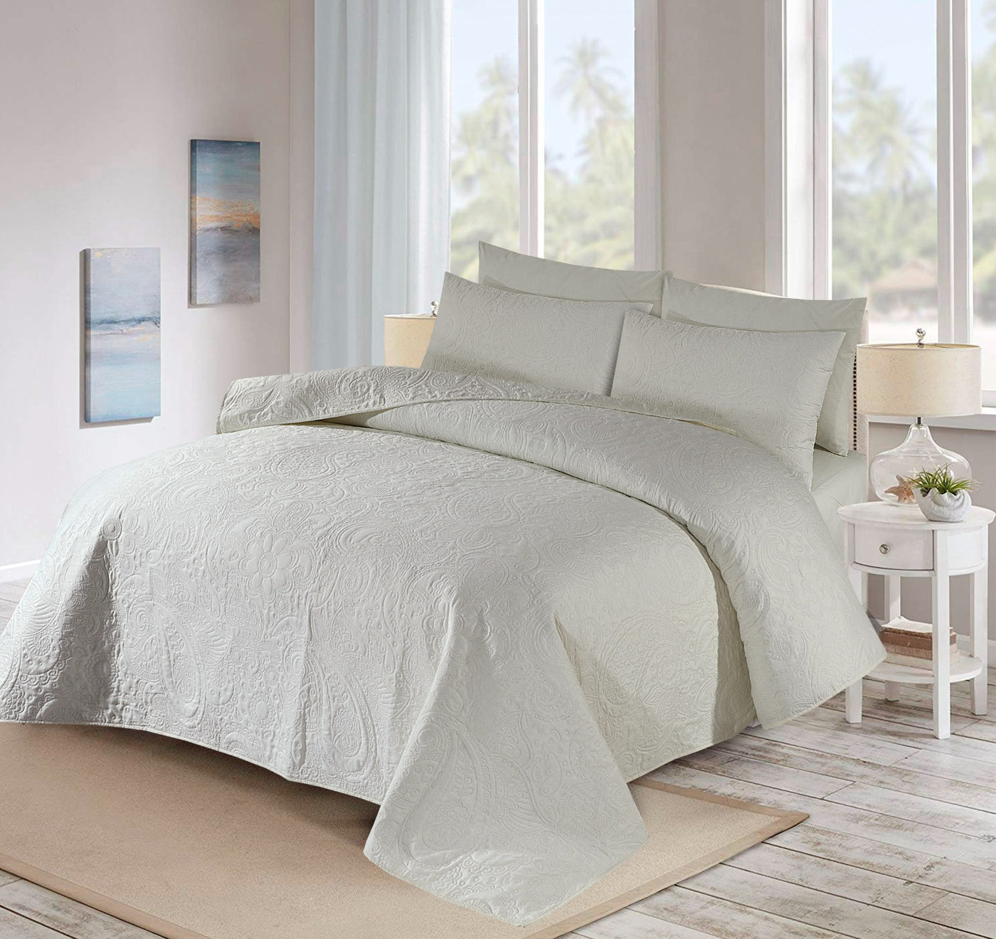 OFF WHITE Plain Summer BEDSPREAD Set (Light Filling)