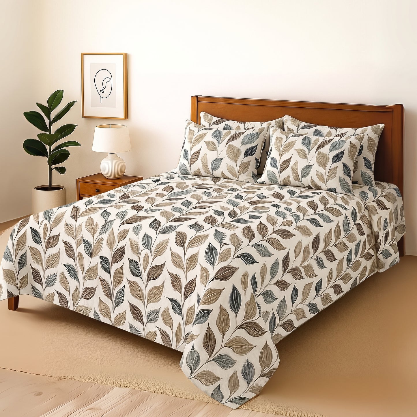 Leaves - Bedsheet With 4 Pillow Covers