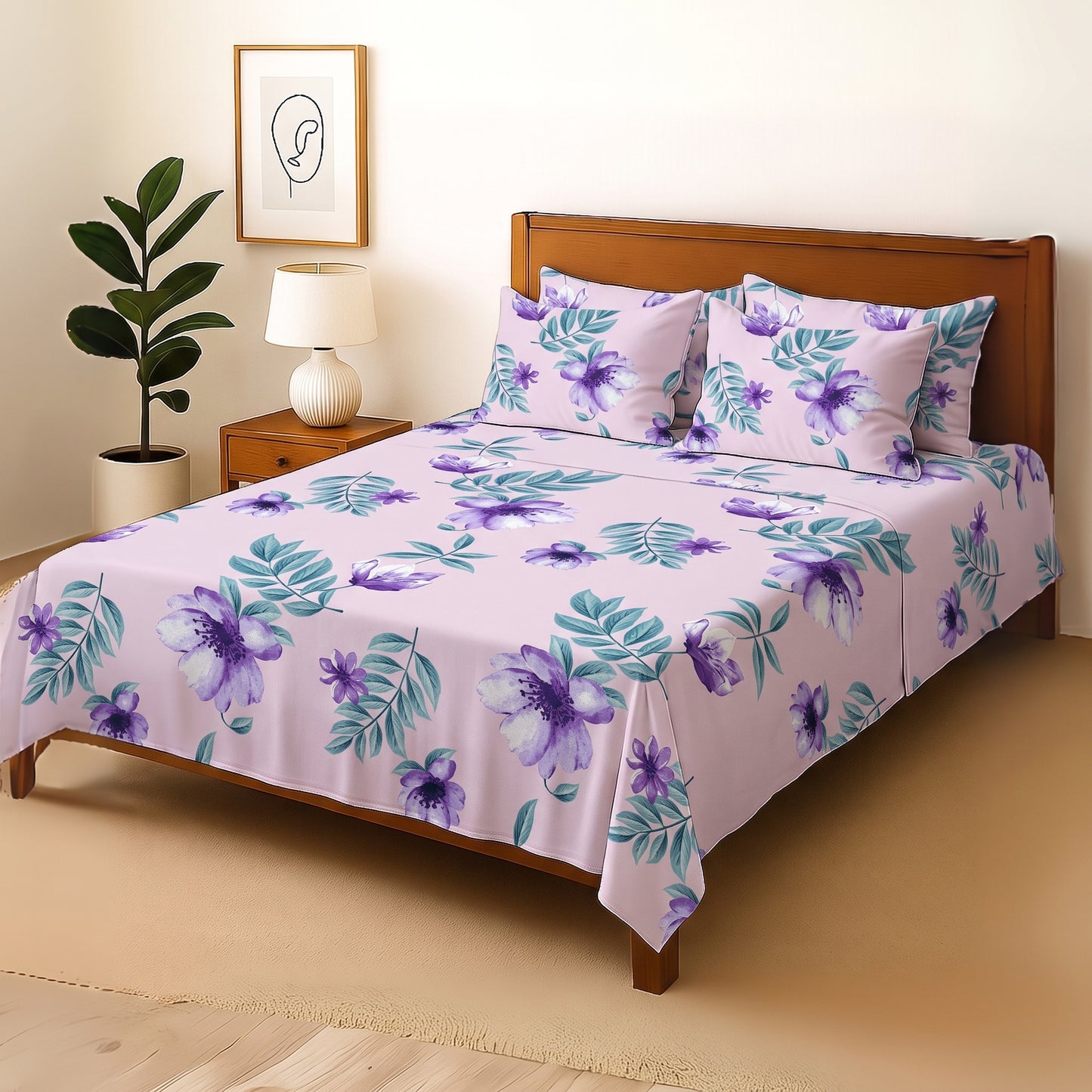 Wisteria Breeze - Bedsheet With 4 Pillow Covers