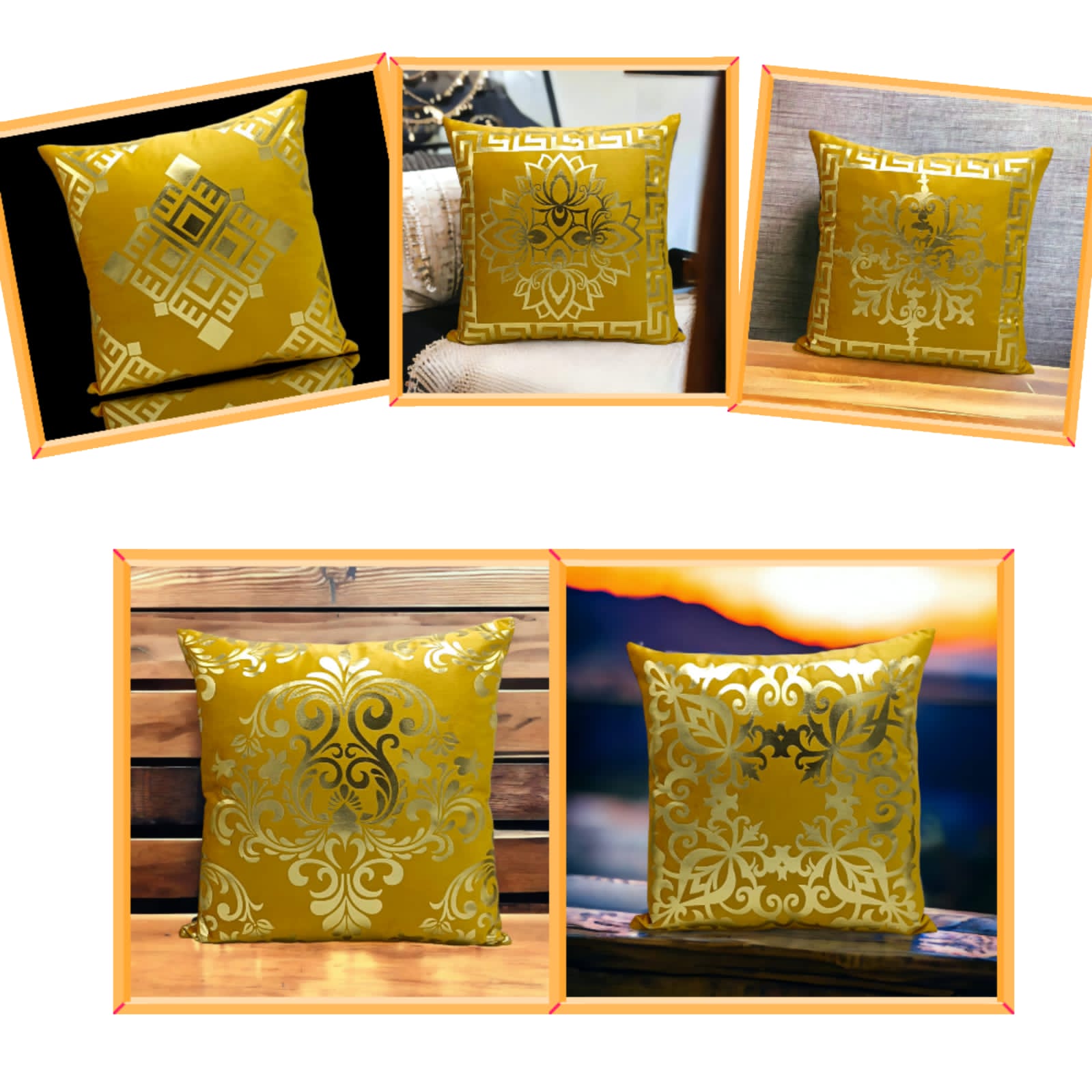 Golden Cushion Cover (Pack Of 5pcs)