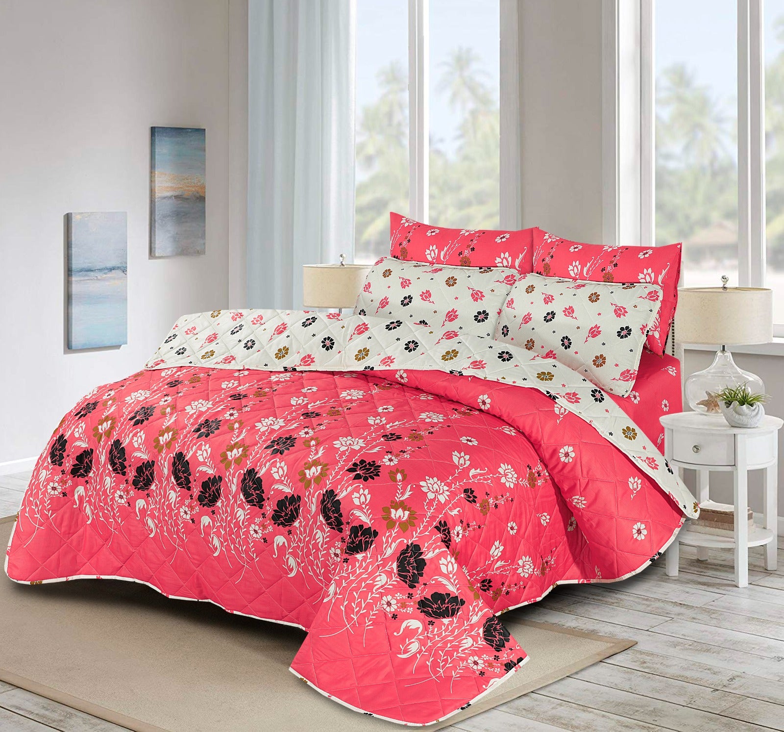 Pink Beauty - 6 pcs Summer Comforter Set (Light Filling)