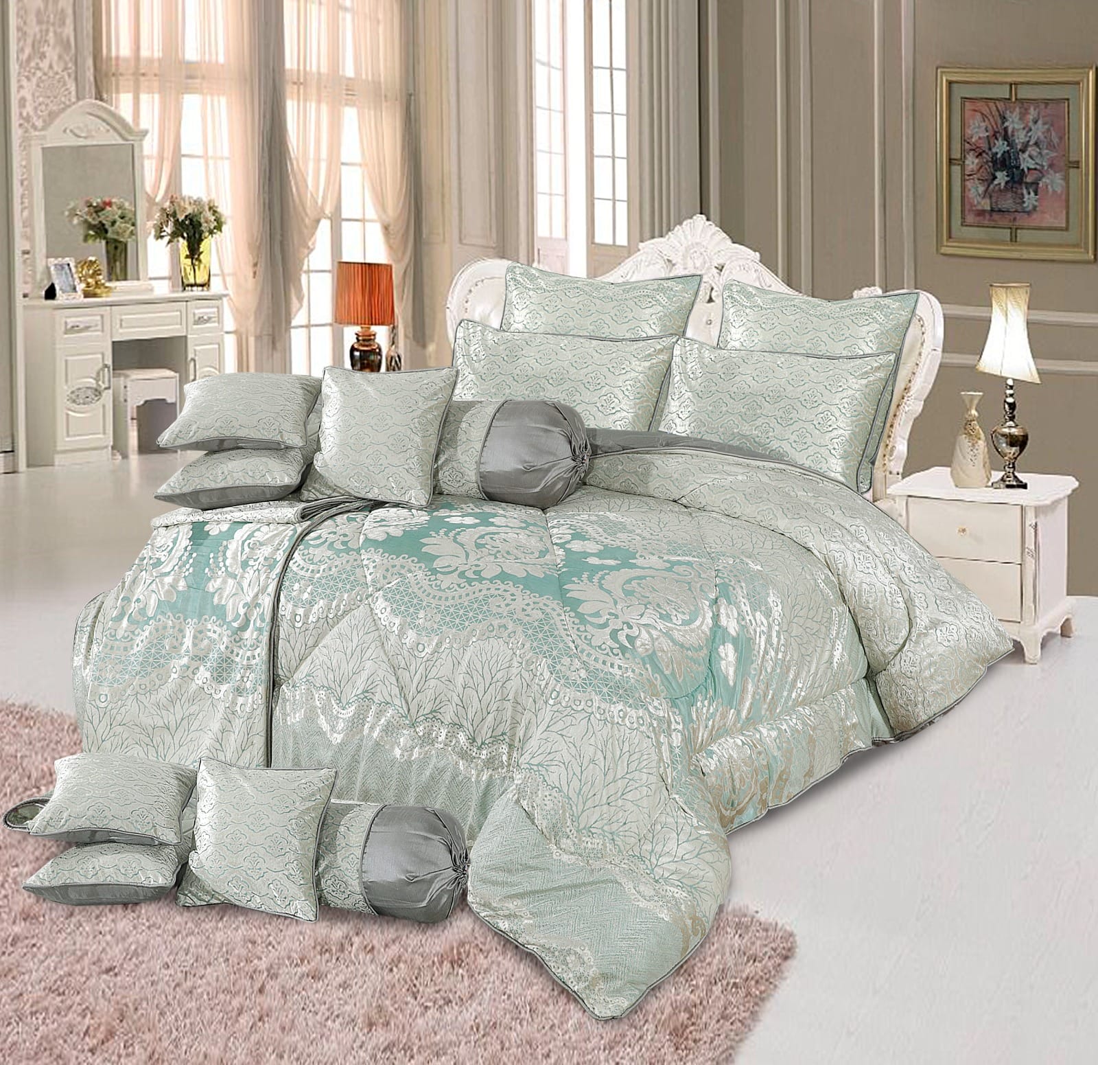 GULAB Luxury Bridal Comforter SET- 14 Pcs Set