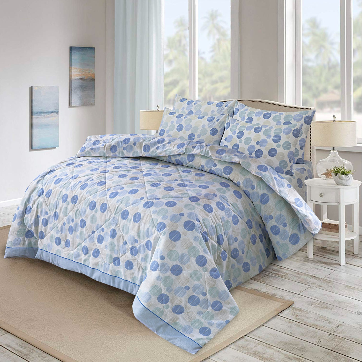 Blue Circles-Summer Comforter Set (Light Filling)