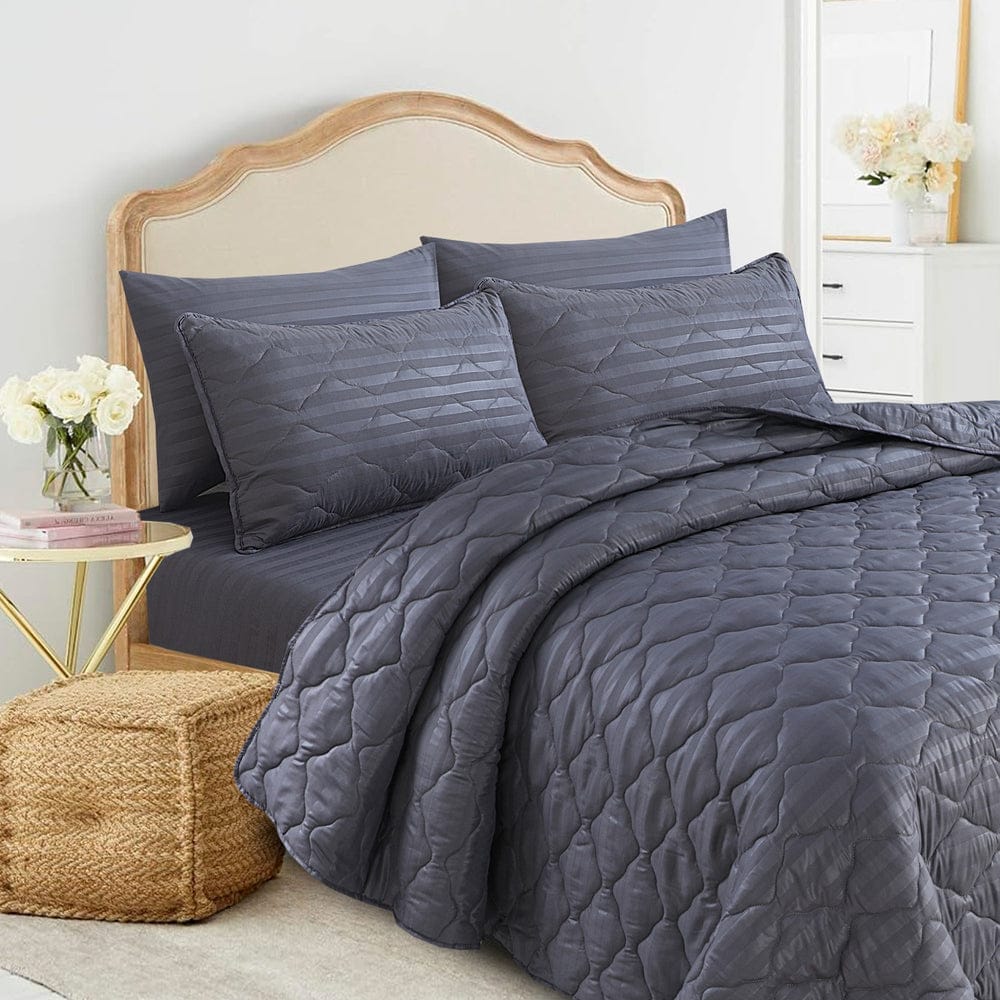 Charcoal Stripe- Premium Summer Comforter Set (Light Filling)