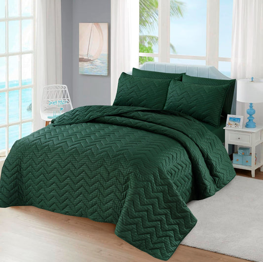 6pcs Comforter Set  - Green STRIPE Plain