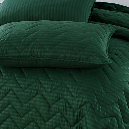 6pcs Comforter Set  - Green STRIPE Plain
