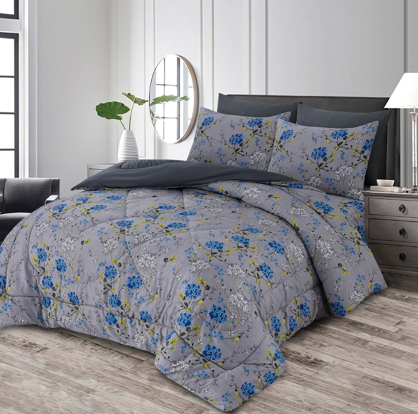 Premium 6pcs Comforter Sets - Grey Tulip