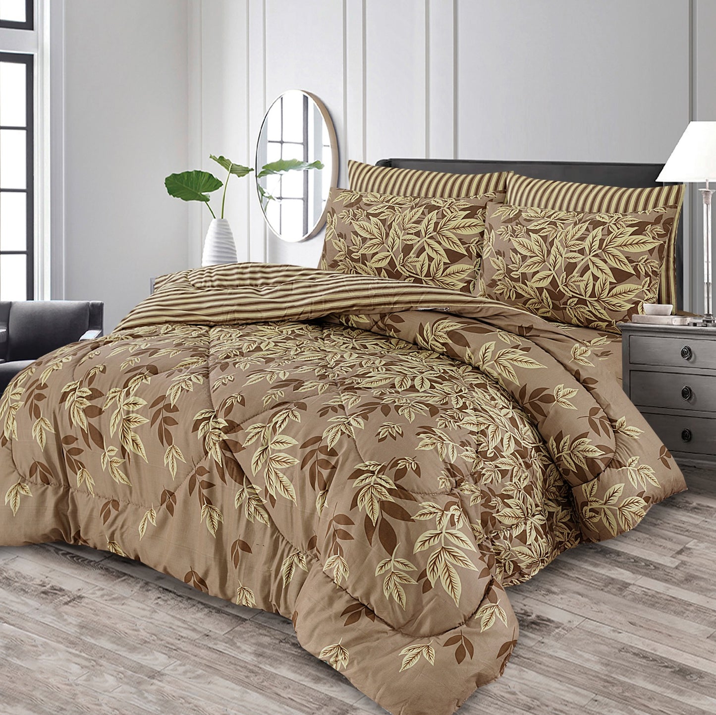 7pcs comforter Set (LIGHT FILLING) - MUSTARY LEAVES