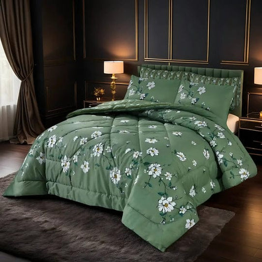 Greenish- 7pcs Summer Comforter Set (Light Filling)