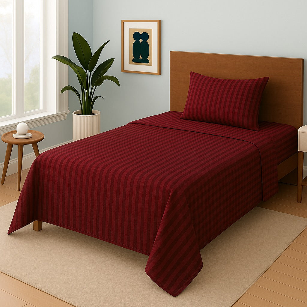 MAROON STRIPE- Single Bedsheet Set