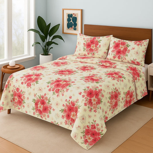 RED FLOWER- Bedsheet Set