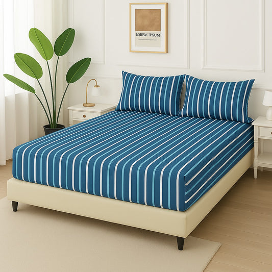 BLUE LINES- Fitted Bedsheet Set