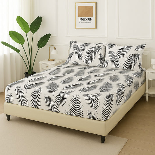 WHITE LEAVES- Fitted Bedsheet Set