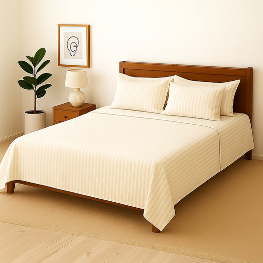 OFFWHITE STRIPE- Bedsheet With 4 Pillow Covers