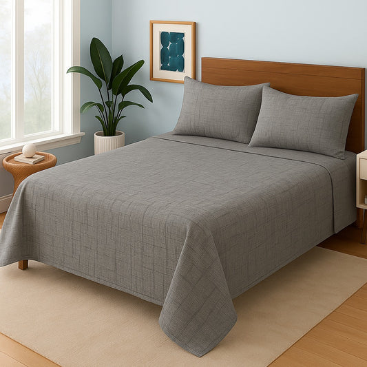 CHARCOAL CHIPS- PURE COTTON PLAIN Bedsheet Set