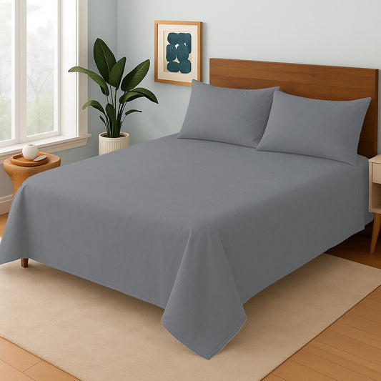 GREY- PURE COTTON PLAIN Bedsheet Set