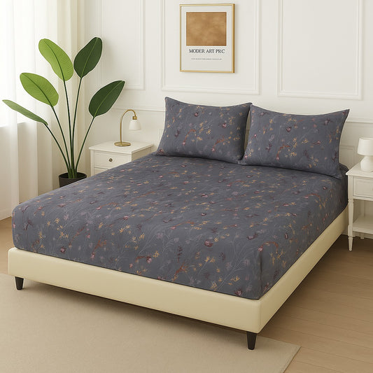 GREY LILIES-  Fitted Bedsheet Set