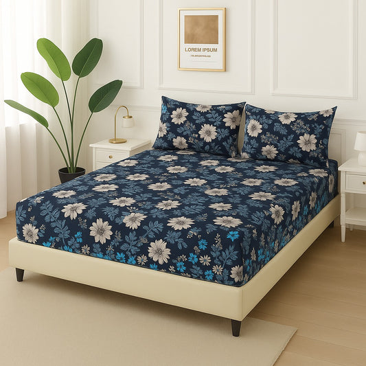 WHITE PHOOL-  Fitted Bedsheet Set