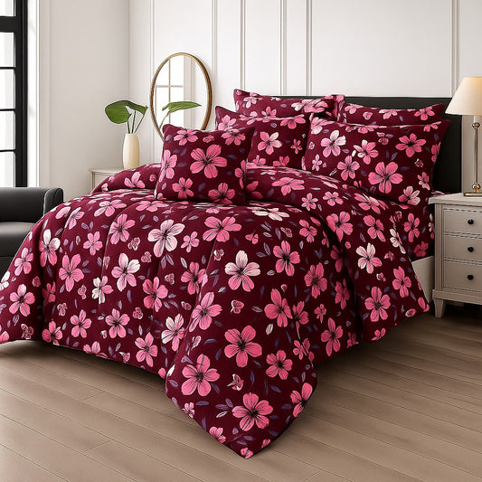 TULIP RED- 7pcs PREMIUM Summer Comforter Set (Light Filling)