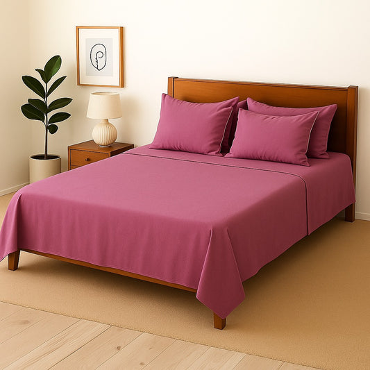PURPLE PLAIN- Bedsheet With 4 Pillow Covers