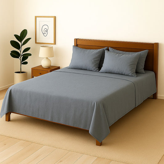 GREY PLAIN- Bedsheet With 4 Pillow Covers