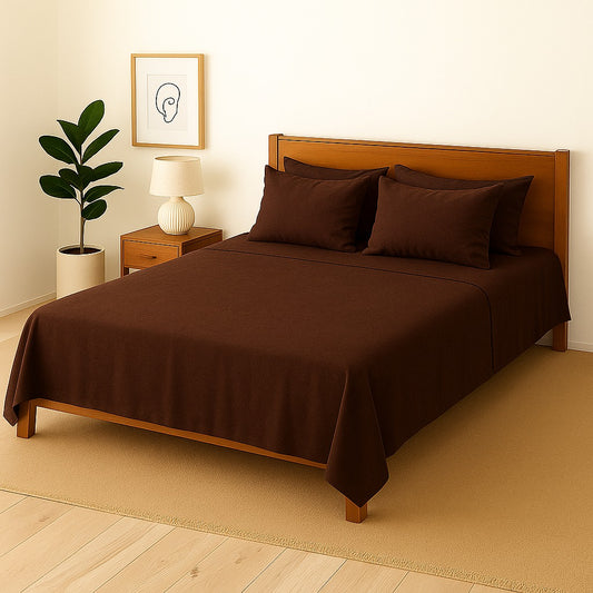 BROWN PLAIN- Bedsheet With 4 Pillow Covers