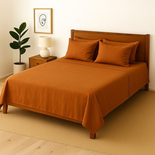 COPPER PLAIN- Bedsheet With 4 Pillow Covers