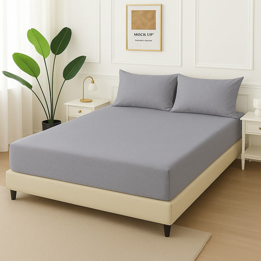 GREY PLAIN- Fitted Bedsheet Set