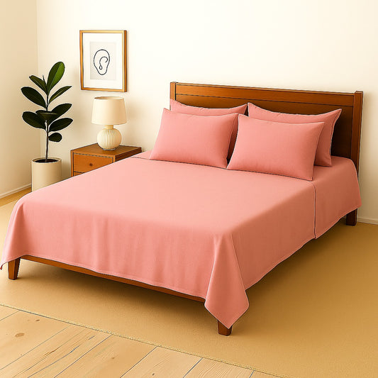PINK PLAIN- Bedsheet With 4 Pillow Covers