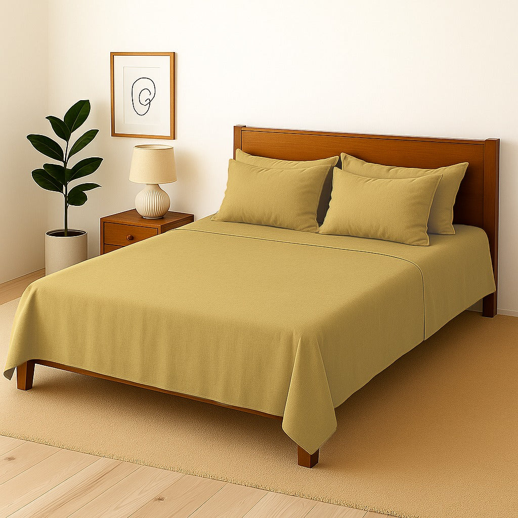 BEIGE PLAIN- Bedsheet With 4 Pillow Covers
