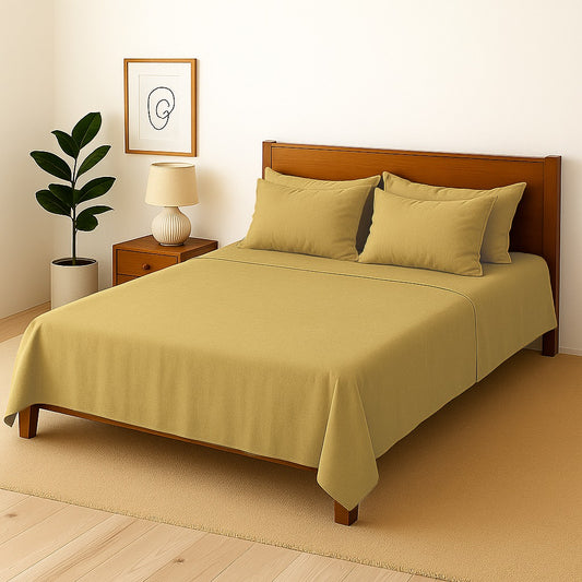 BEIGE PLAIN- Bedsheet With 4 Pillow Covers