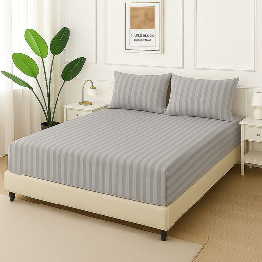 GREY STRIPE- Fitted Bedsheet Set