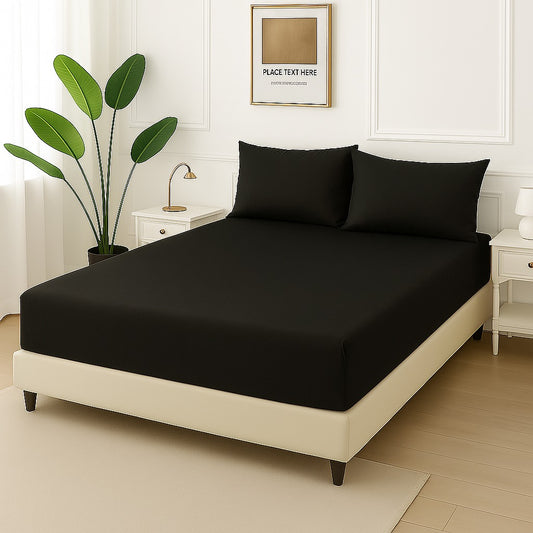 BLACK PLAIN- Fitted Bedsheet Set