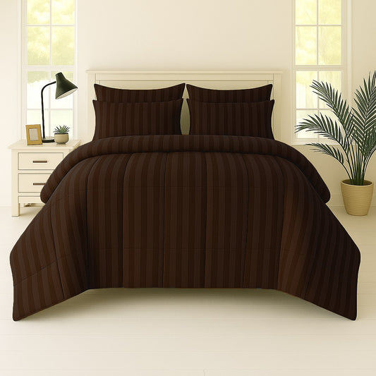 BROWN STRIPE- Premium SUMMER 6pcs Comforter Set (LIGHT FILLING)