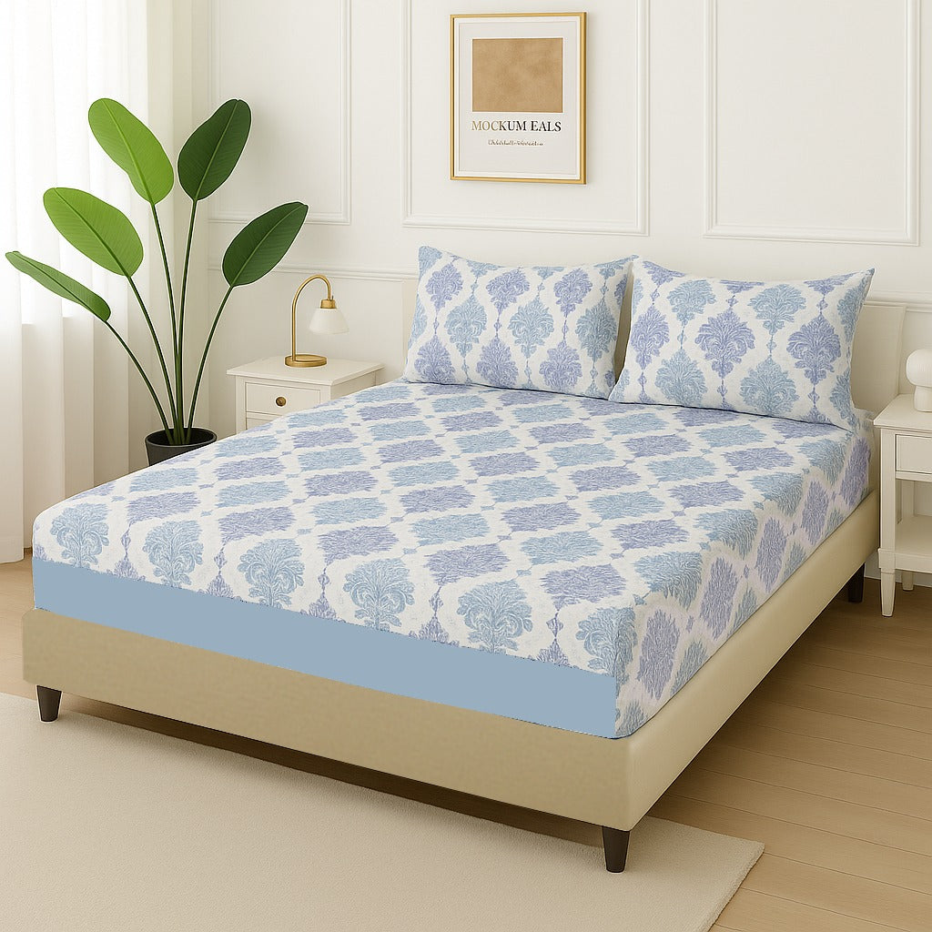 BLUE BORDER - Fitted Bedsheet Set