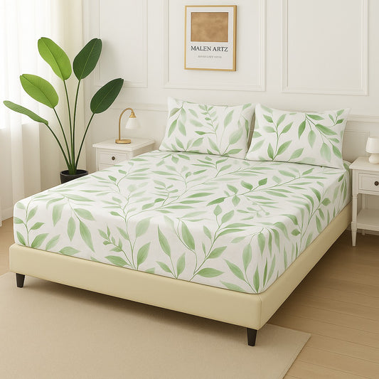 GREEN LEAVES - Fitted Bedsheet Set