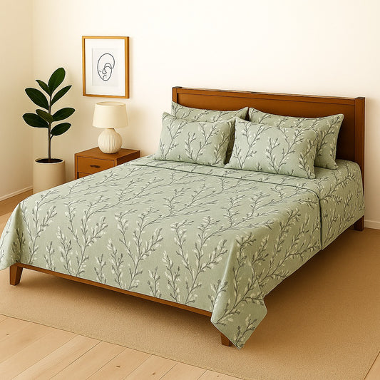 GREEN TEHNI - Bedsheet With 4 Pillow Covers
