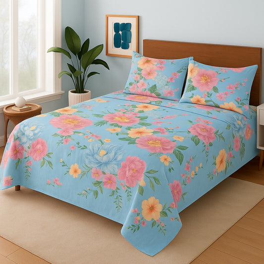 BLUE FLOWERY- Bedsheet Set