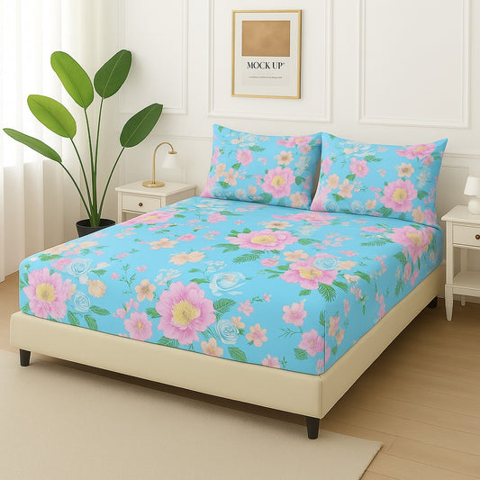 BLUE FLOWERY - Fitted Bedsheet Set