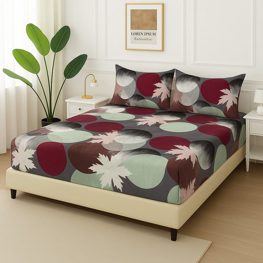 MAROON CIRCLE -Fitted Bedsheet Set