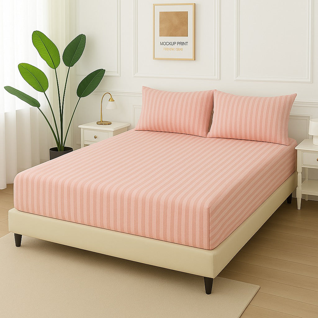 PINK STRIPE -Fitted Bedsheet Set