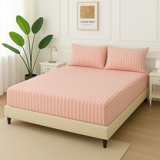 PINK STRIPE -Fitted Bedsheet Set