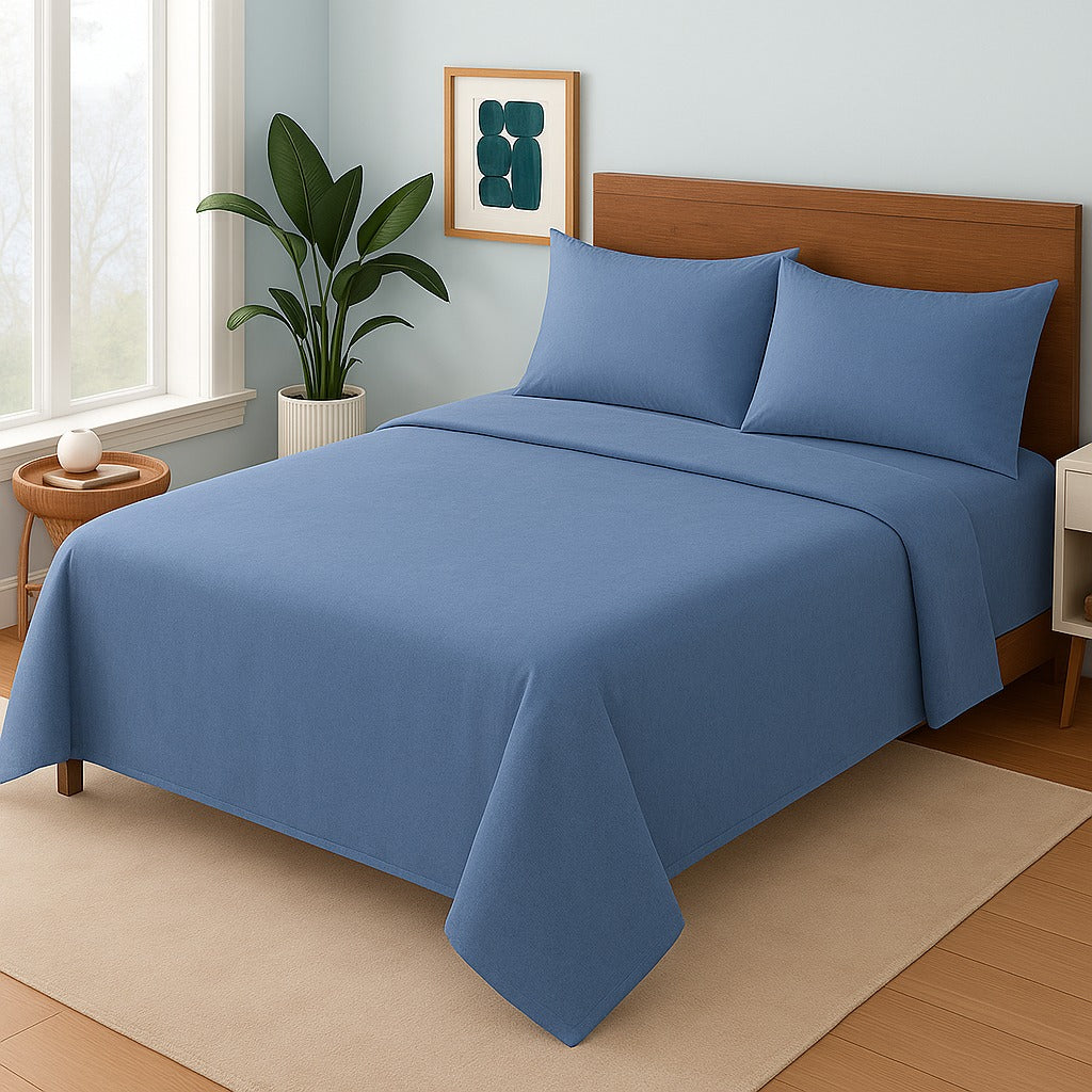 BLUE PURE COTTON- Bedsheet Set
