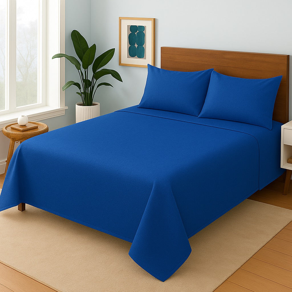 ROYAL BLUE PLAIN PURE COTTON- Bedsheet Set