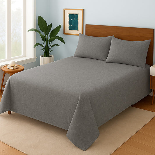 GREY PLAIN PURE COTTON- Bedsheet Set
