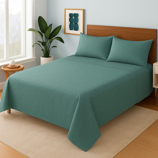 GREEN PLAIN PURE COTTON- Bedsheet Set