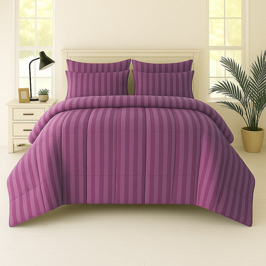 PURPLE STRIPE- Premium SUMMER 6pcs Comforter Set