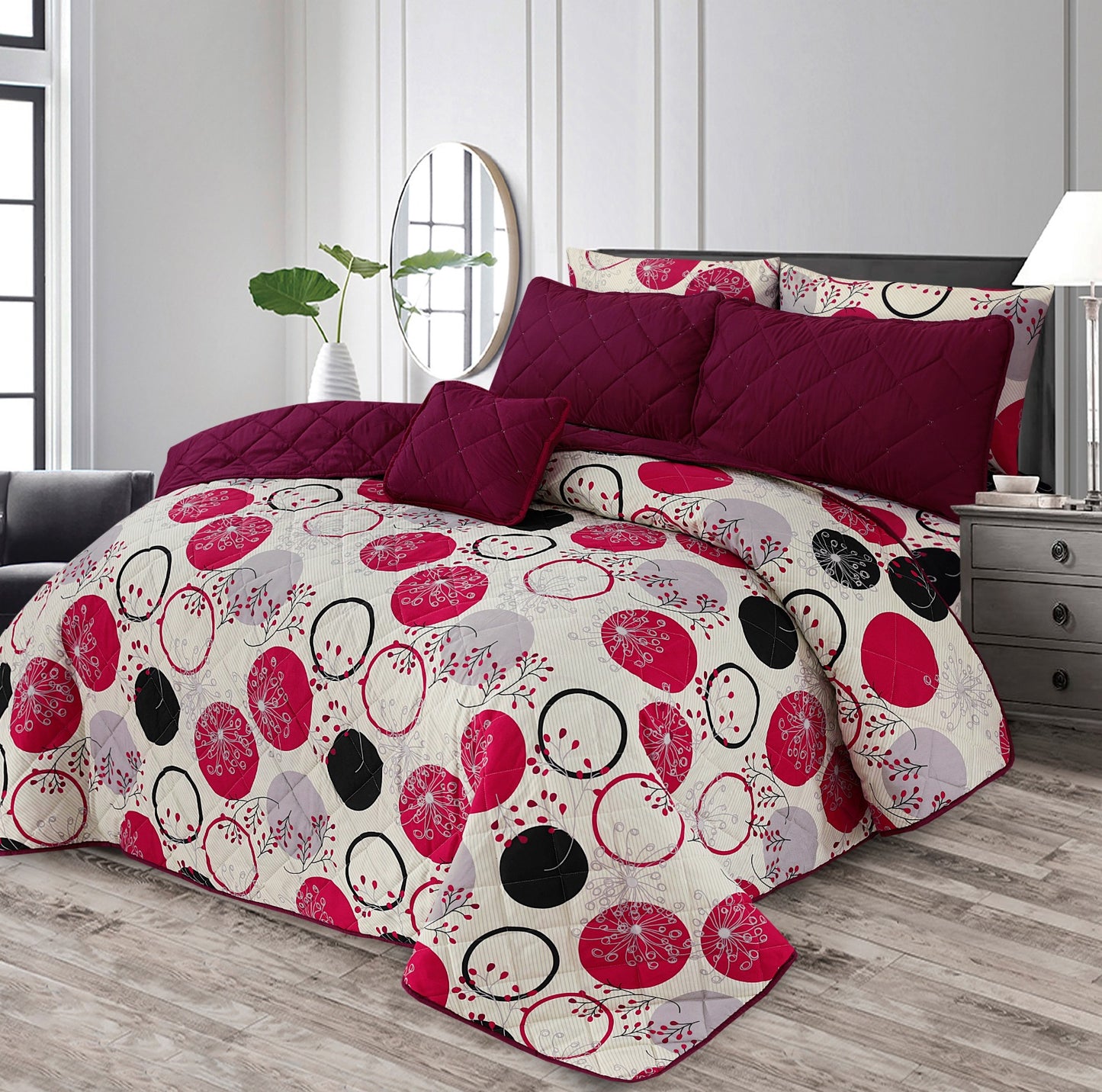 Cicular Red - 7pcs PREMIUM Summer Comforter Set (Light Filling)