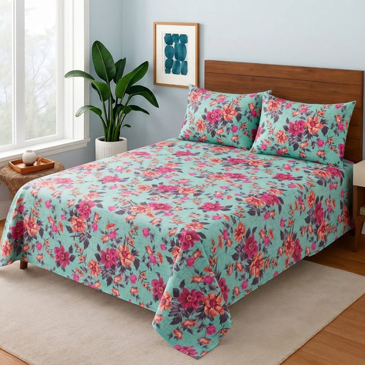 Aqua Bloom - Bedsheet Set - Zaraish.com